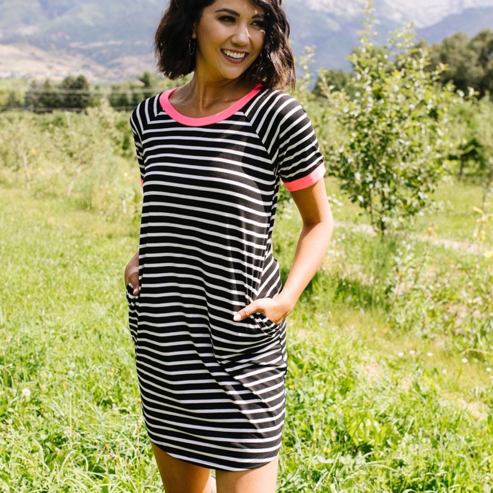 Black white pink Skater Dress XS